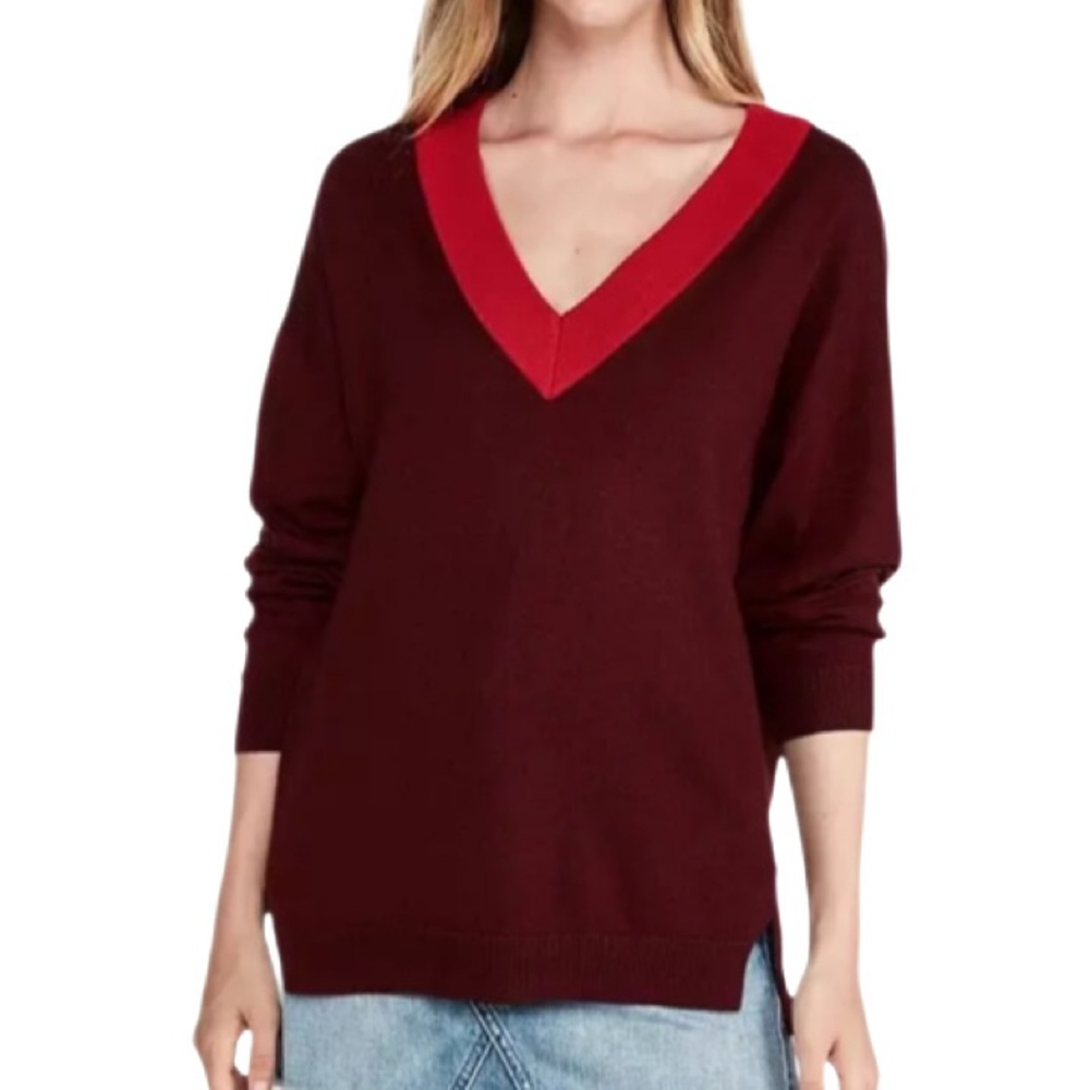 Express | Oversized V-Neck Varsity Tunic Sweater